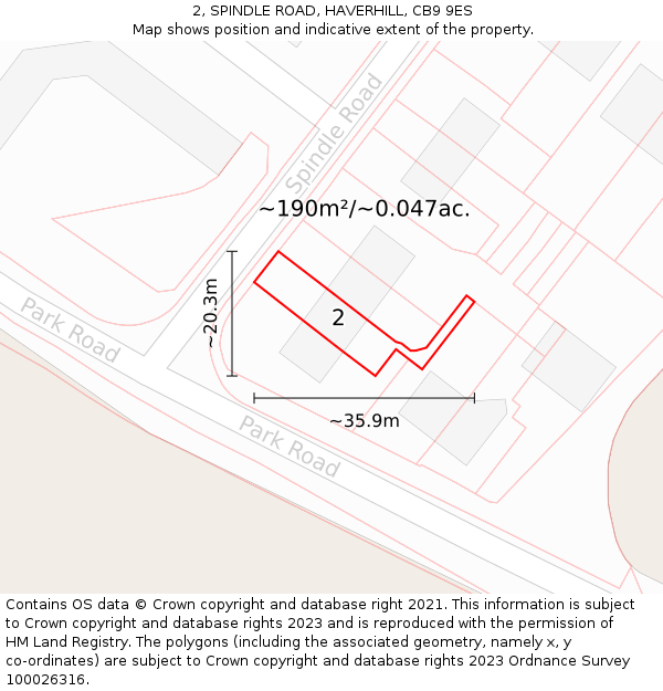 2, SPINDLE ROAD, HAVERHILL, CB9 9ES: Plot and title map