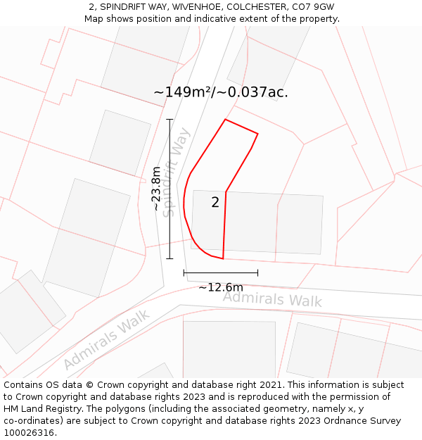 2, SPINDRIFT WAY, WIVENHOE, COLCHESTER, CO7 9GW: Plot and title map