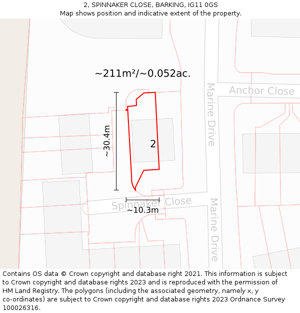 2, SPINNAKER CLOSE, BARKING, IG11 0GS: Plot and title map