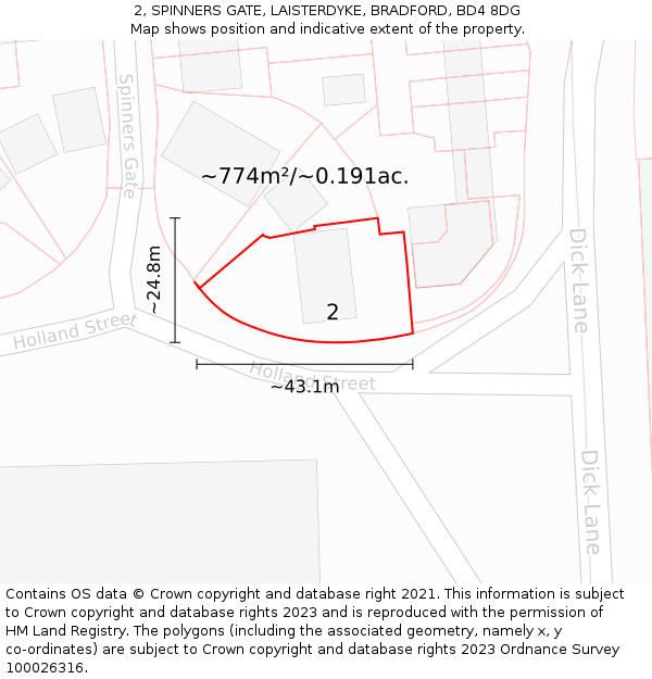 2, SPINNERS GATE, LAISTERDYKE, BRADFORD, BD4 8DG: Plot and title map