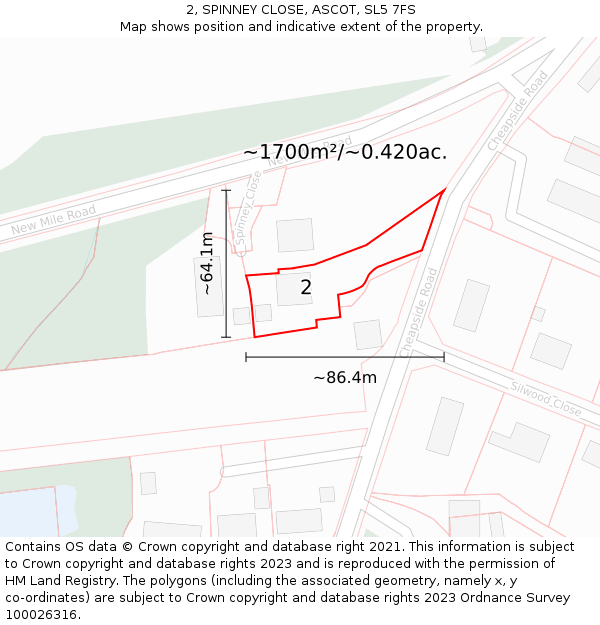 2, SPINNEY CLOSE, ASCOT, SL5 7FS: Plot and title map