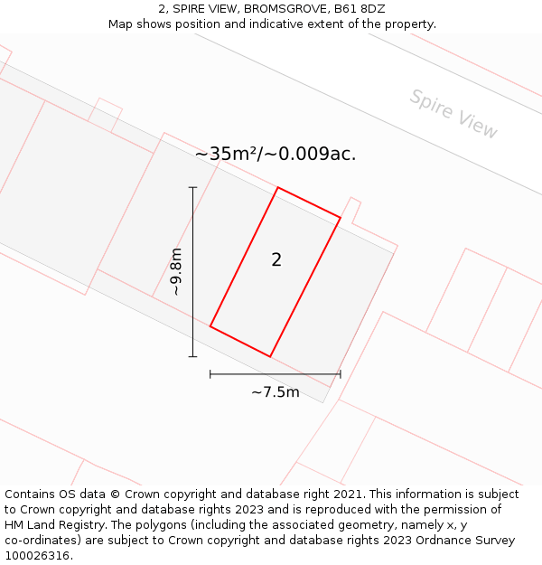 2, SPIRE VIEW, BROMSGROVE, B61 8DZ: Plot and title map