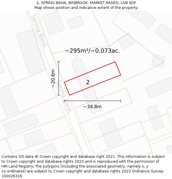 2, SPRING BANK, BINBROOK, MARKET RASEN, LN8 6DF: Plot and title map