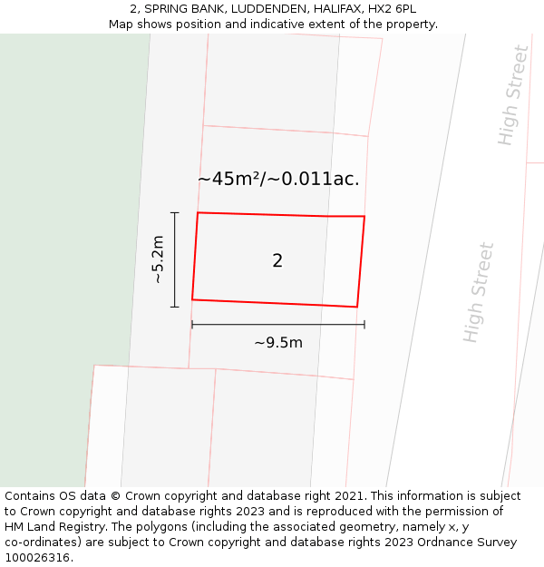 2, SPRING BANK, LUDDENDEN, HALIFAX, HX2 6PL: Plot and title map
