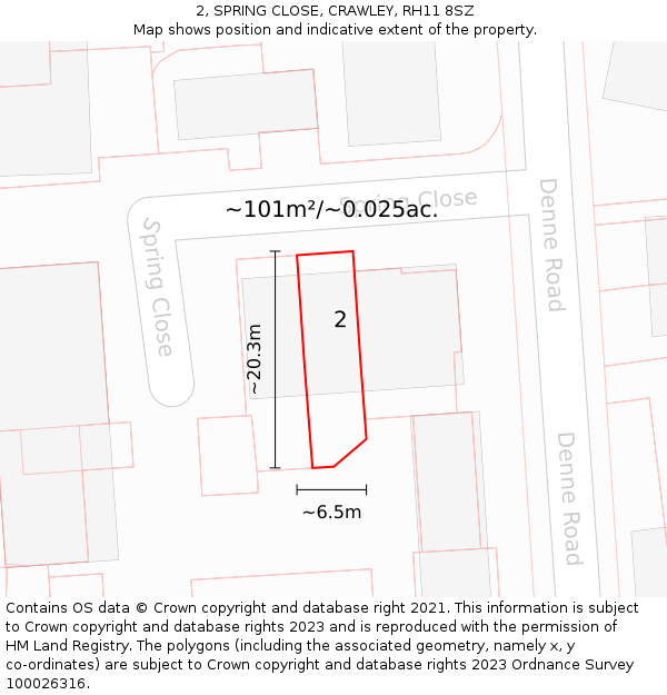 2, SPRING CLOSE, CRAWLEY, RH11 8SZ: Plot and title map