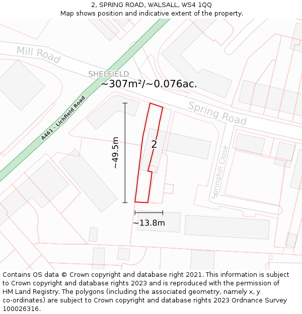 2, SPRING ROAD, WALSALL, WS4 1QQ: Plot and title map