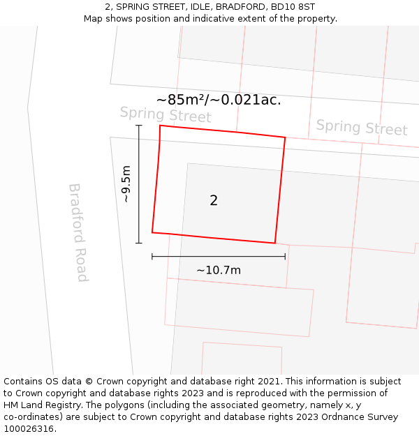 2, SPRING STREET, IDLE, BRADFORD, BD10 8ST: Plot and title map