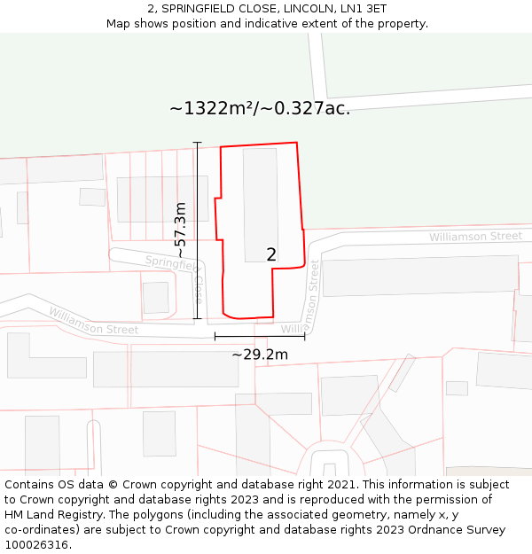 2, SPRINGFIELD CLOSE, LINCOLN, LN1 3ET: Plot and title map