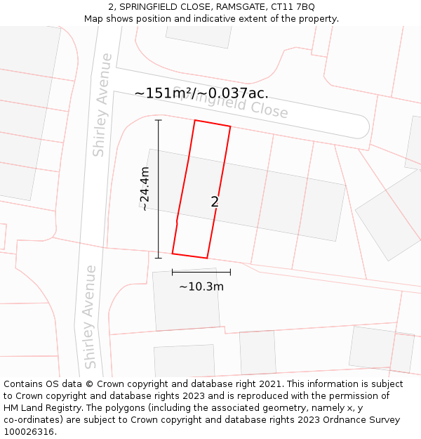2, SPRINGFIELD CLOSE, RAMSGATE, CT11 7BQ: Plot and title map