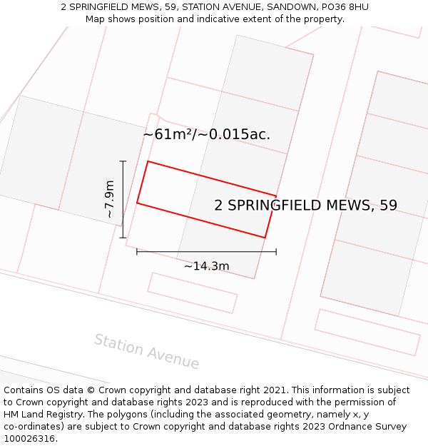 2 SPRINGFIELD MEWS, 59, STATION AVENUE, SANDOWN, PO36 8HU: Plot and title map
