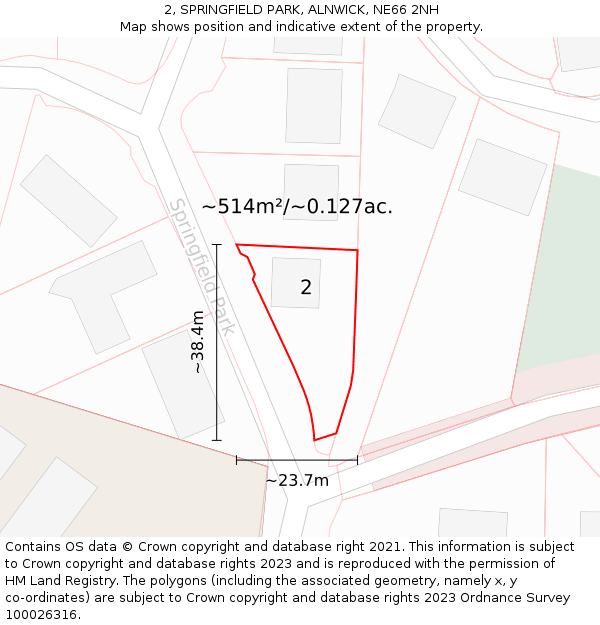 2, SPRINGFIELD PARK, ALNWICK, NE66 2NH: Plot and title map