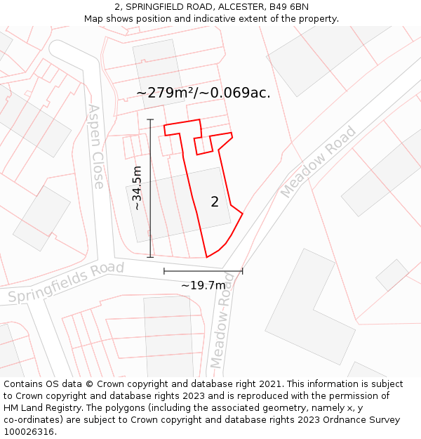 2, SPRINGFIELD ROAD, ALCESTER, B49 6BN: Plot and title map