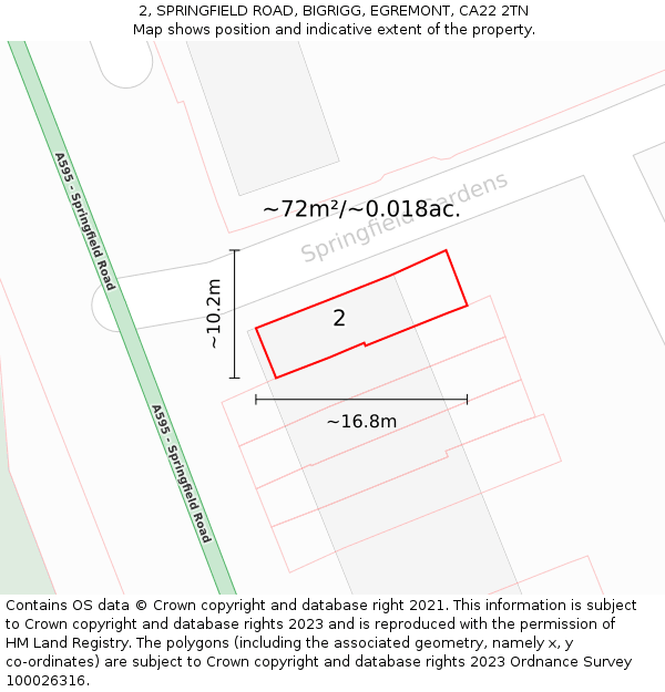 2, SPRINGFIELD ROAD, BIGRIGG, EGREMONT, CA22 2TN: Plot and title map