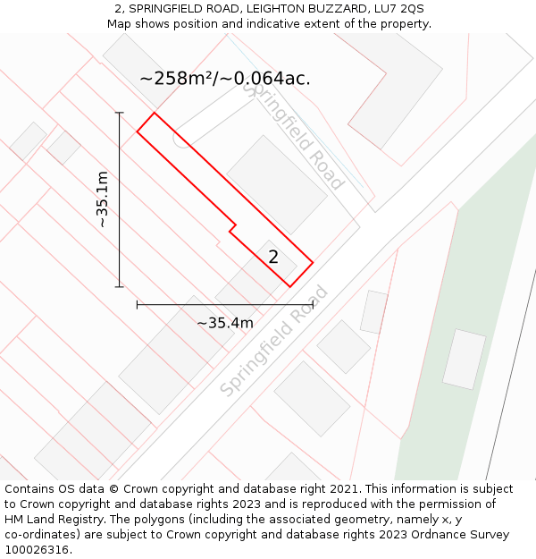2, SPRINGFIELD ROAD, LEIGHTON BUZZARD, LU7 2QS: Plot and title map