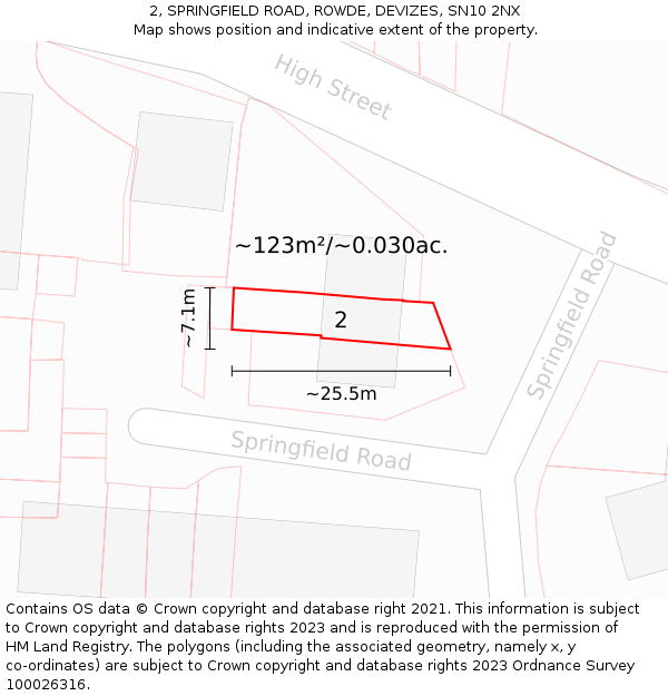 2, SPRINGFIELD ROAD, ROWDE, DEVIZES, SN10 2NX: Plot and title map