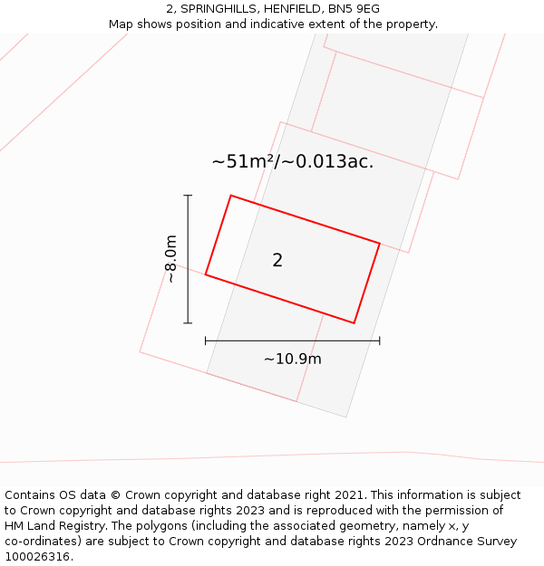 2, SPRINGHILLS, HENFIELD, BN5 9EG: Plot and title map