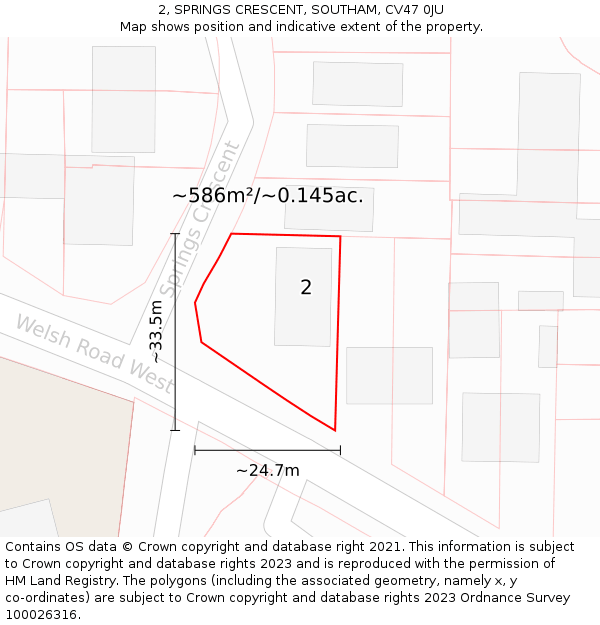 2, SPRINGS CRESCENT, SOUTHAM, CV47 0JU: Plot and title map
