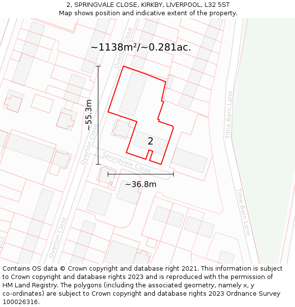 2, SPRINGVALE CLOSE, KIRKBY, LIVERPOOL, L32 5ST: Plot and title map