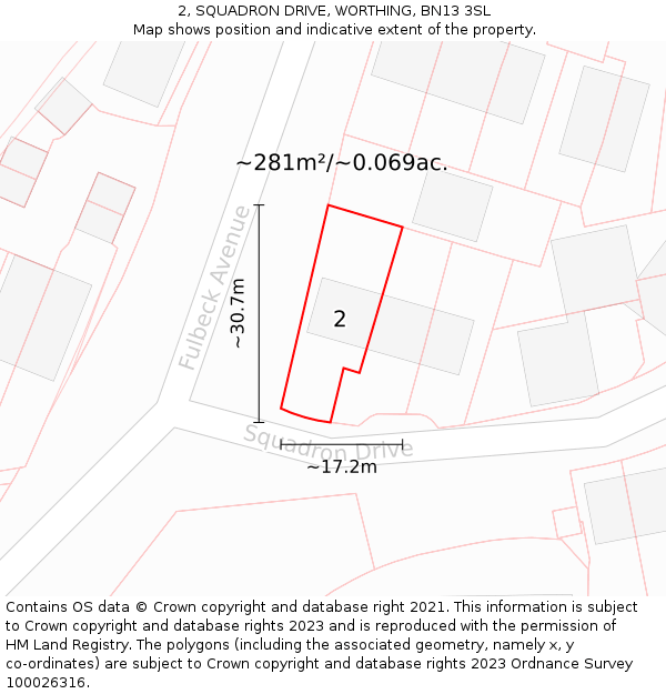 2, SQUADRON DRIVE, WORTHING, BN13 3SL: Plot and title map