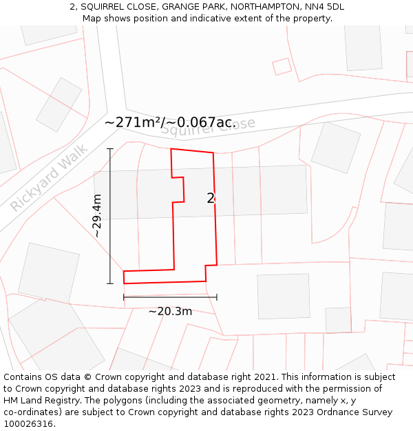 2, SQUIRREL CLOSE, GRANGE PARK, NORTHAMPTON, NN4 5DL: Plot and title map