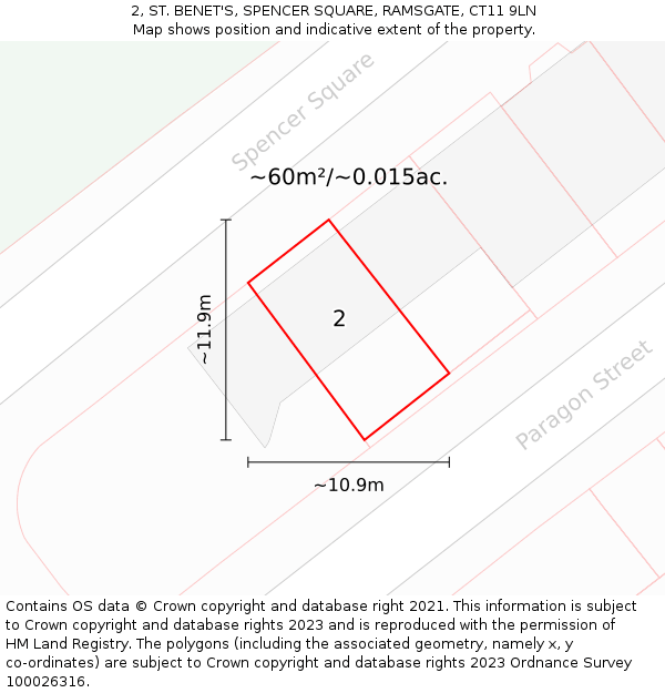 2, ST. BENET'S, SPENCER SQUARE, RAMSGATE, CT11 9LN: Plot and title map