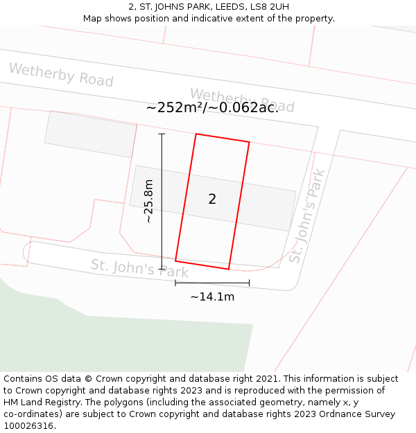 2, ST. JOHNS PARK, LEEDS, LS8 2UH: Plot and title map