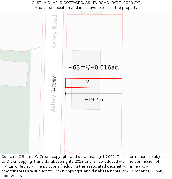 2, ST. MICHAELS COTTAGES, ASHEY ROAD, RYDE, PO33 2XF: Plot and title map
