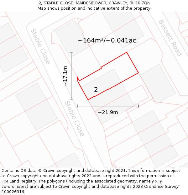 2, STABLE CLOSE, MAIDENBOWER, CRAWLEY, RH10 7QN: Plot and title map