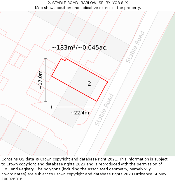 2, STABLE ROAD, BARLOW, SELBY, YO8 8LX: Plot and title map