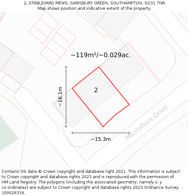 2, STABLEYARD MEWS, SARISBURY GREEN, SOUTHAMPTON, SO31 7NR: Plot and title map