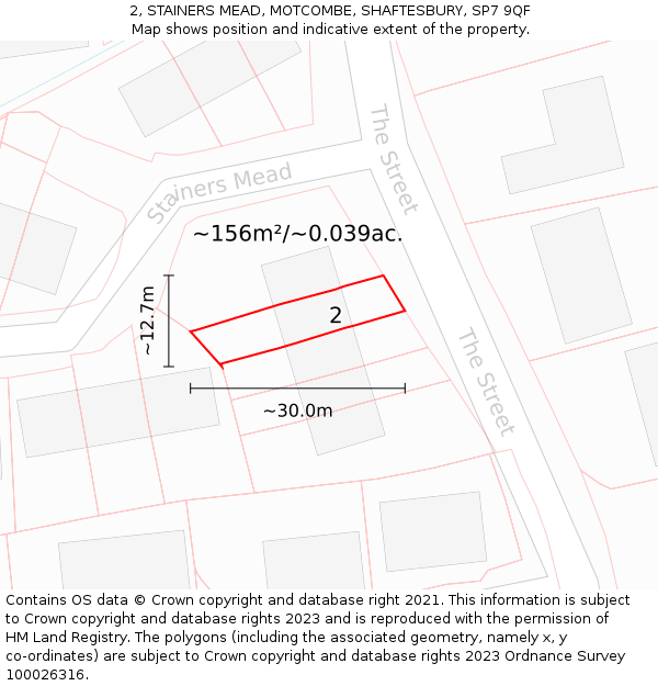 2, STAINERS MEAD, MOTCOMBE, SHAFTESBURY, SP7 9QF: Plot and title map