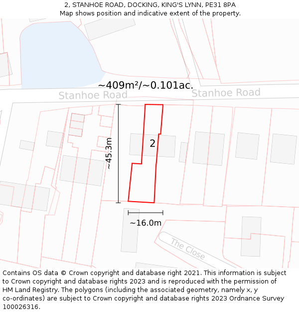 2, STANHOE ROAD, DOCKING, KING'S LYNN, PE31 8PA: Plot and title map