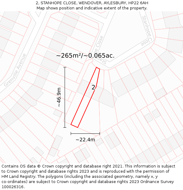 2, STANHOPE CLOSE, WENDOVER, AYLESBURY, HP22 6AH: Plot and title map