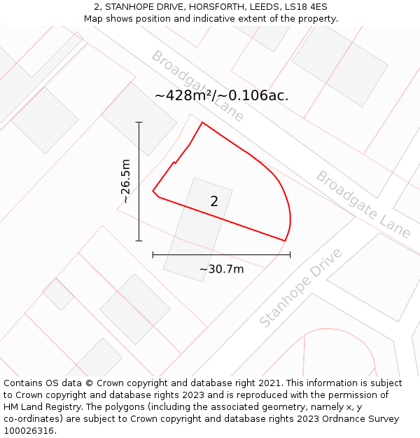 2, STANHOPE DRIVE, HORSFORTH, LEEDS, LS18 4ES: Plot and title map