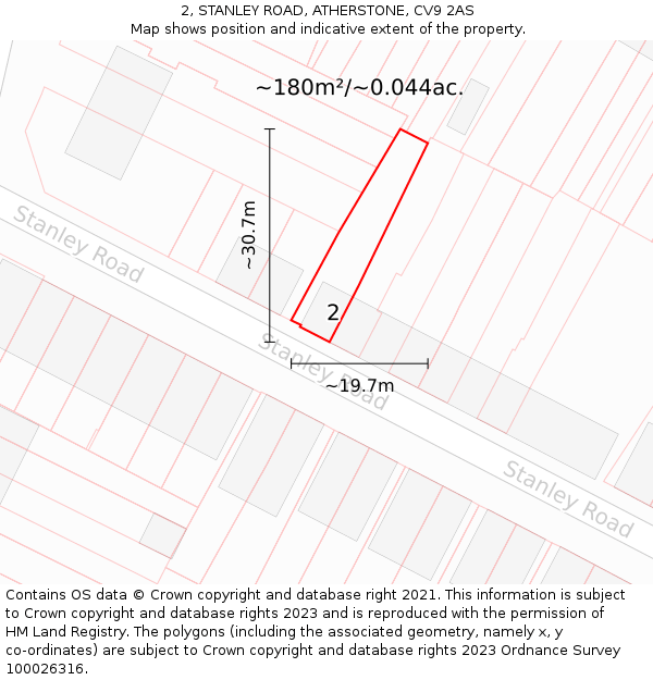 2, STANLEY ROAD, ATHERSTONE, CV9 2AS: Plot and title map