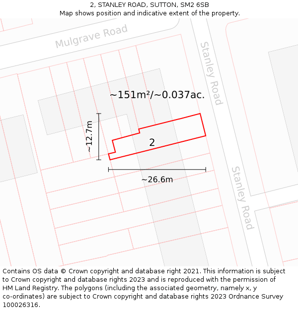 2, STANLEY ROAD, SUTTON, SM2 6SB: Plot and title map