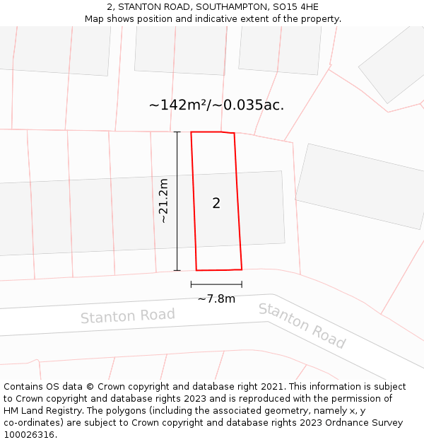 2, STANTON ROAD, SOUTHAMPTON, SO15 4HE: Plot and title map
