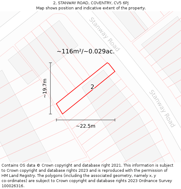 2, STANWAY ROAD, COVENTRY, CV5 6PJ: Plot and title map