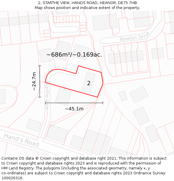 2, STARTHE VIEW, HANDS ROAD, HEANOR, DE75 7HB: Plot and title map