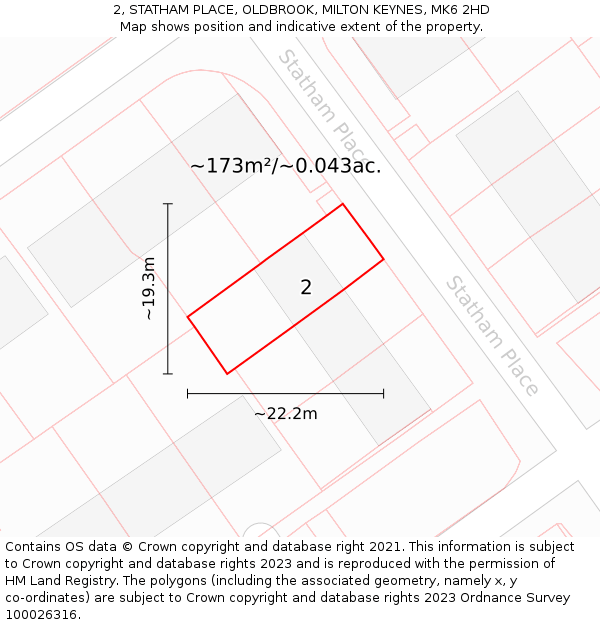 2, STATHAM PLACE, OLDBROOK, MILTON KEYNES, MK6 2HD: Plot and title map