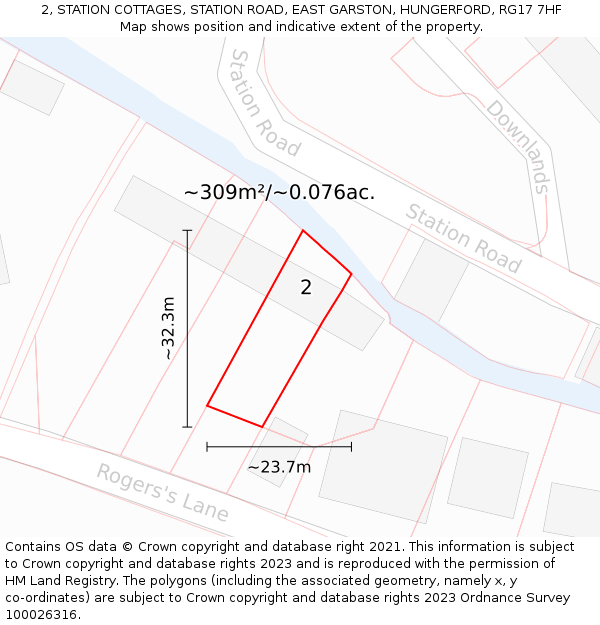 2, STATION COTTAGES, STATION ROAD, EAST GARSTON, HUNGERFORD, RG17 7HF: Plot and title map