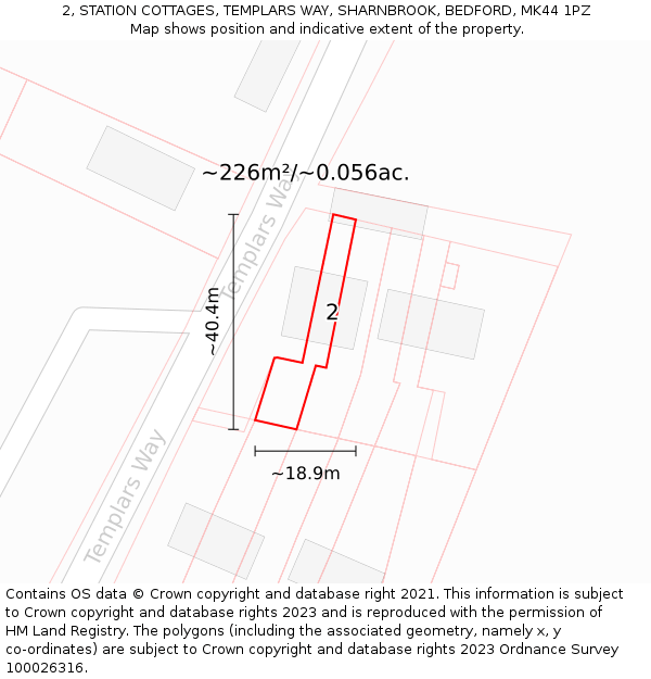 2, STATION COTTAGES, TEMPLARS WAY, SHARNBROOK, BEDFORD, MK44 1PZ: Plot and title map