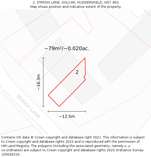 2, STATION LANE, GOLCAR, HUDDERSFIELD, HD7 4EG: Plot and title map