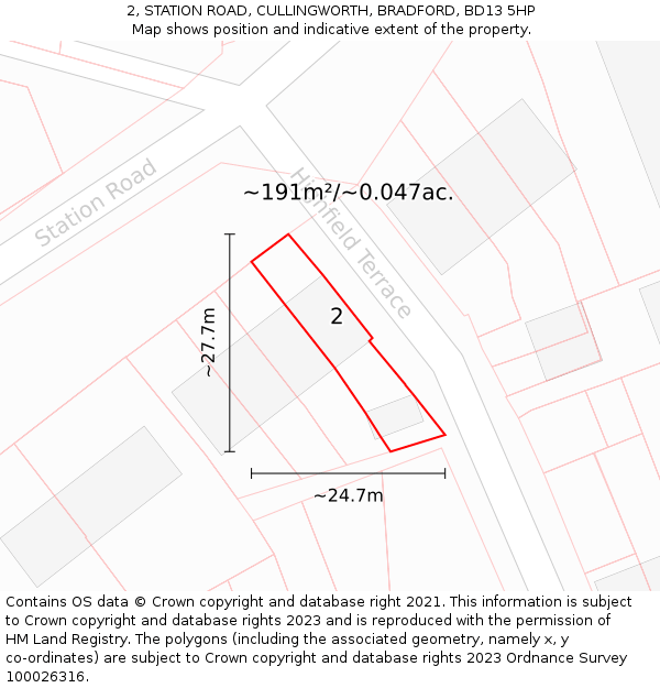 2, STATION ROAD, CULLINGWORTH, BRADFORD, BD13 5HP: Plot and title map