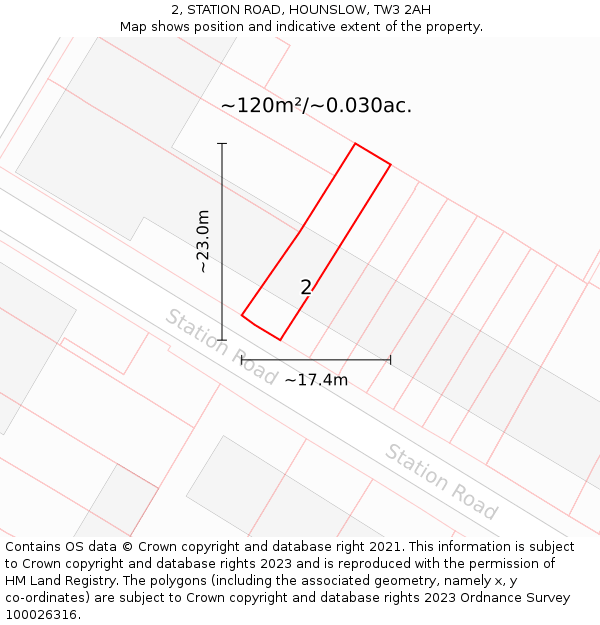 2, STATION ROAD, HOUNSLOW, TW3 2AH: Plot and title map