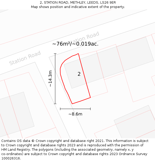 2, STATION ROAD, METHLEY, LEEDS, LS26 9ER: Plot and title map