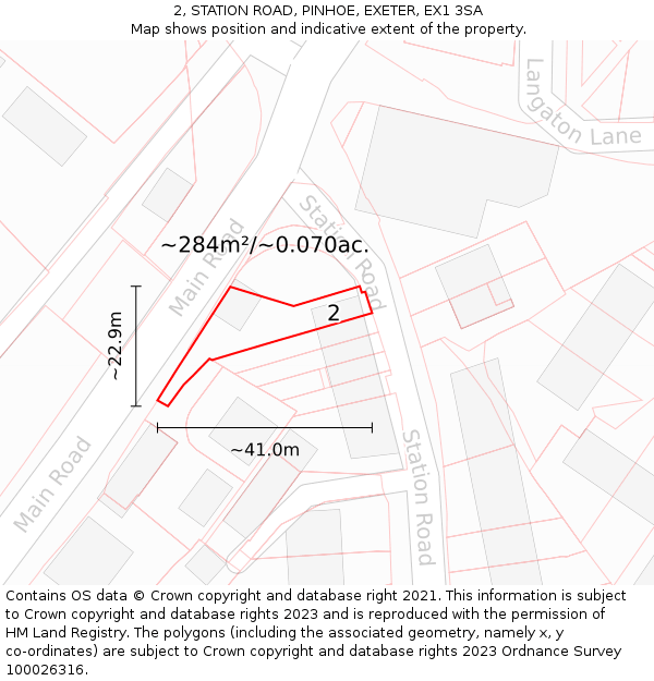 2, STATION ROAD, PINHOE, EXETER, EX1 3SA: Plot and title map