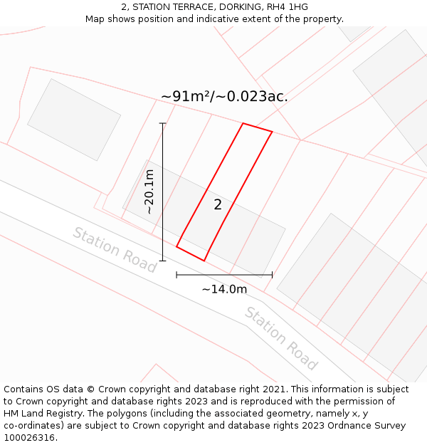 2, STATION TERRACE, DORKING, RH4 1HG: Plot and title map