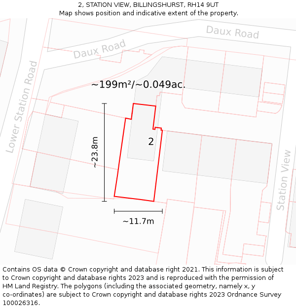 2, STATION VIEW, BILLINGSHURST, RH14 9UT: Plot and title map