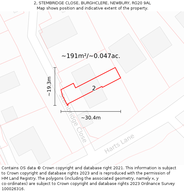 2, STEMBRIDGE CLOSE, BURGHCLERE, NEWBURY, RG20 9AL: Plot and title map